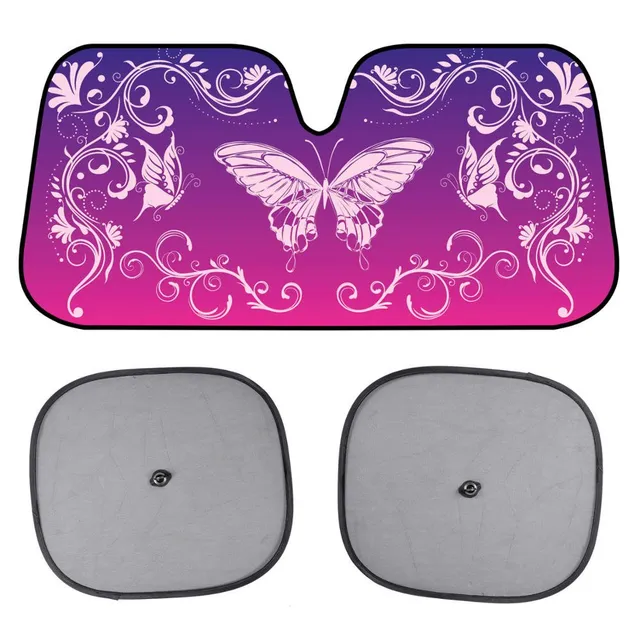 bdk-pink-butterfly-accordion-folding-car-windshield-sun-shade-with-2-side-window image 1