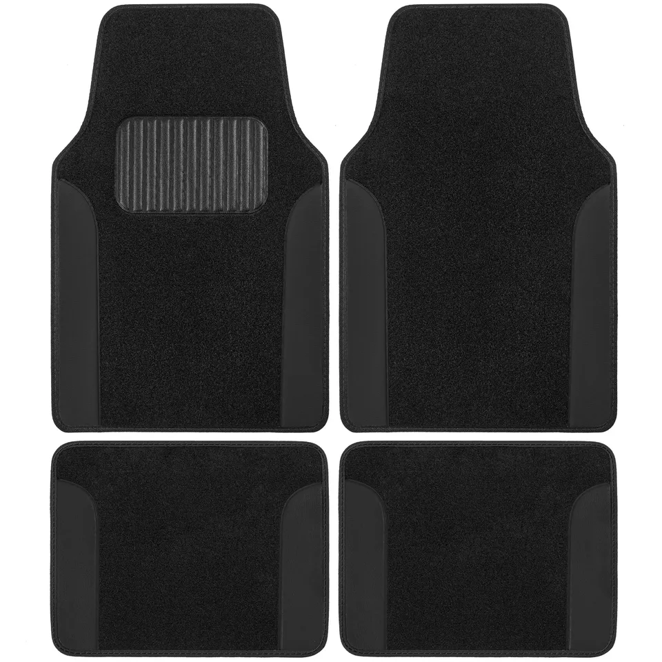 bdk-carpet-pro-two-tone-carpet-floor-mats-with-faux-leather-accents-black image 1
