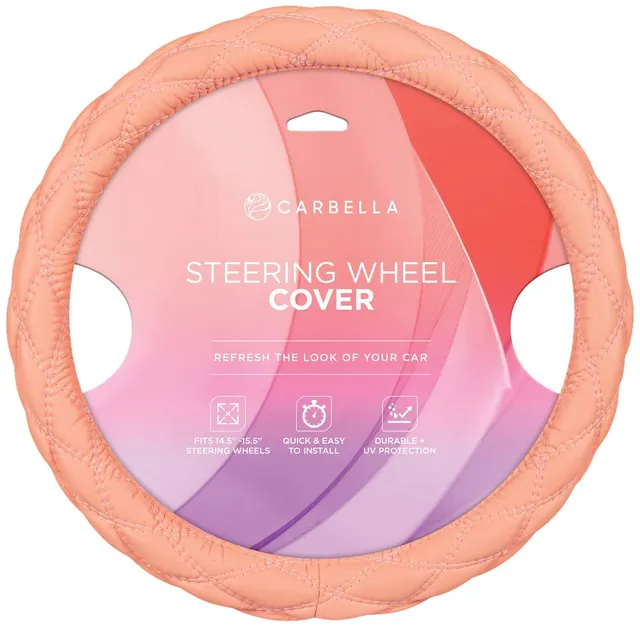 bdk-carbella-coral-pink-stitched-leather-steering-wheel-cover-for-women-standard image 1