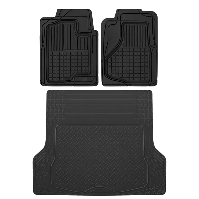bdk-cat-large-2-piece-heavy-duty-all-weather-rubber-car-floor-mats-trunk-cargo-m image 1