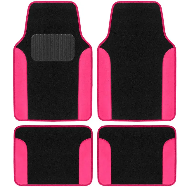 bdk-hot-pink-carpet-two-tone-faux-leather-automotive-floor-mats-with-anti-slip-a image 1