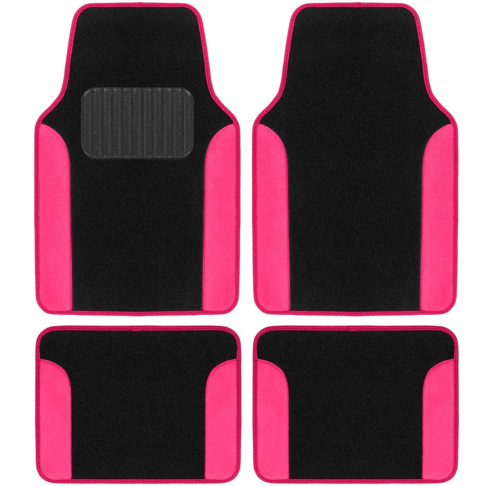 bdk-hot-pink-carpet-two-tone-faux-leather-automotive-floor-mats-with-anti-slip-a image 1