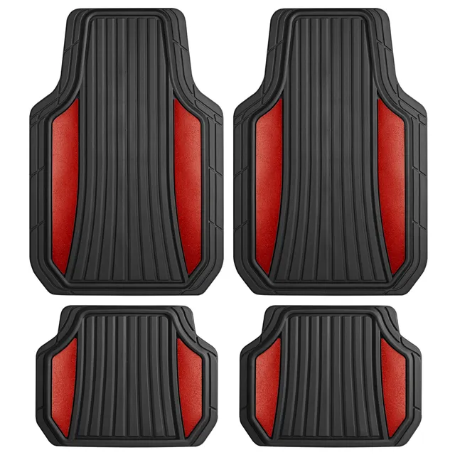 motor-trend-chrometech-car-floor-mats-full-set-all-weather-two-tone-red-chrome-t image 1