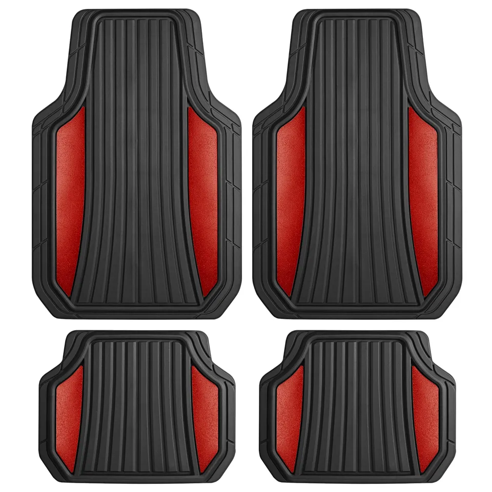 motor-trend-chrometech-car-floor-mats-full-set-all-weather-two-tone-red-chrome-t image 1