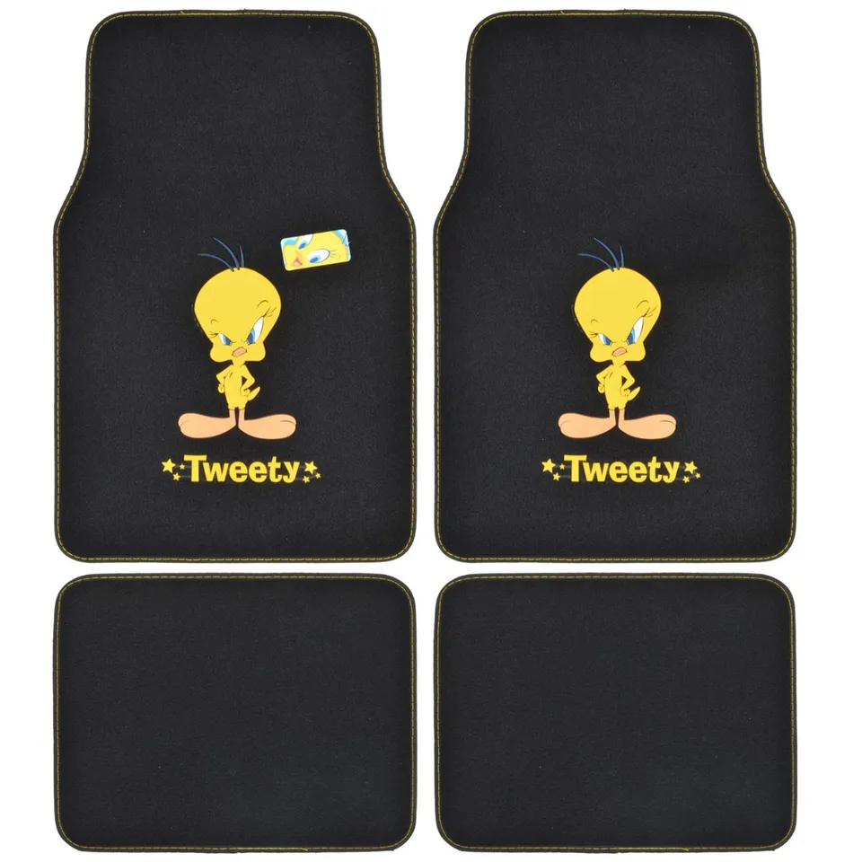 bdk-universal-fit-plush-carpet-floor-mats-4-piece-set-tweety-bird-attitude-desig image 1