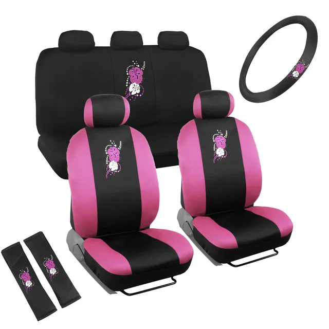 bdk-sc-452-pk-pink-hawaiian-floral-seat-cover-set-for-car-suv-universal-fit-incl image 1