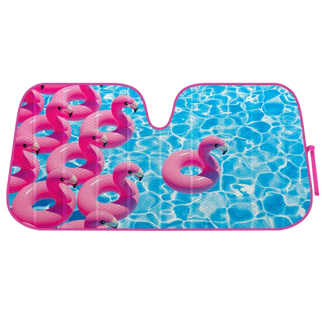bdk-pink-flamingo-windshield-sun-shade-58x27-accordion-fold image 1