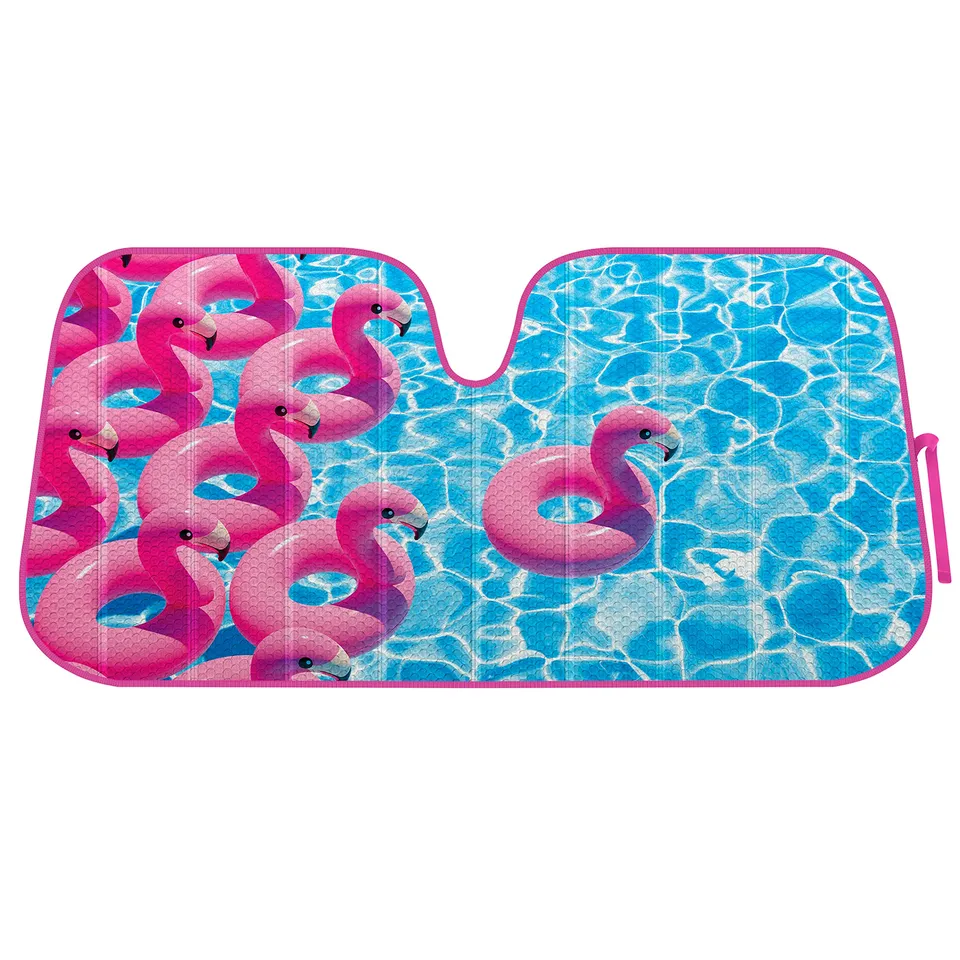 bdk-pink-flamingo-windshield-sun-shade-58x27-accordion-fold image 1