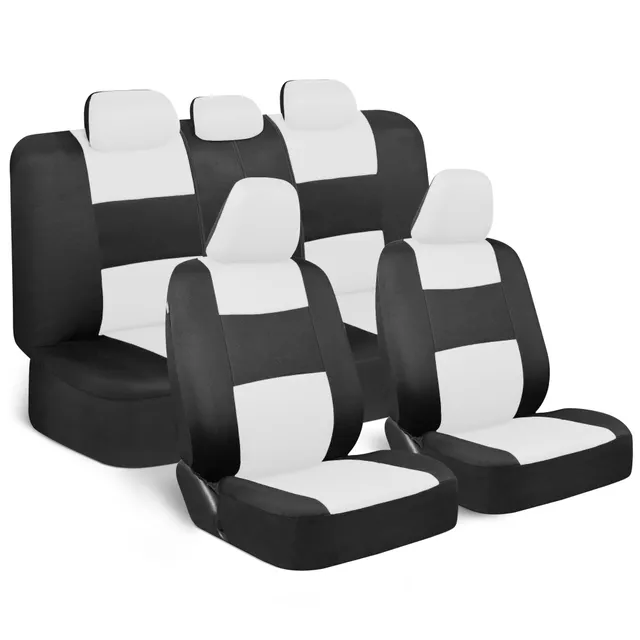 bdk-polypro-car-seat-covers-full-set-white-black-universal-fit-with-airbag-compa image 1