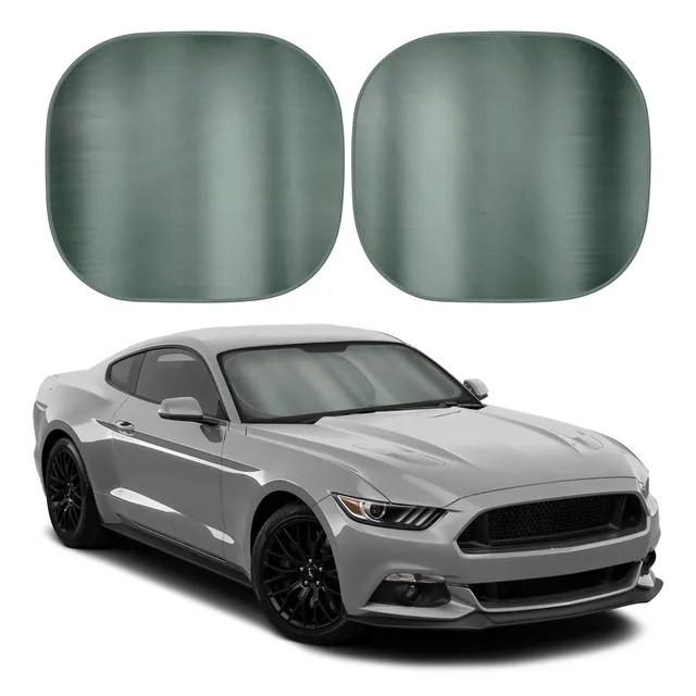 bdk-2-piece-metallic-charcoal-gray-car-window-sun-shade-universal-front-windshie image 1
