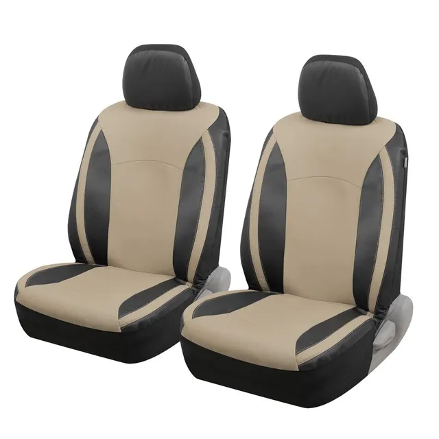 motor-trend-beige-faux-leather-front-seat-covers-4-piece-set-with-headrest-cover image 1