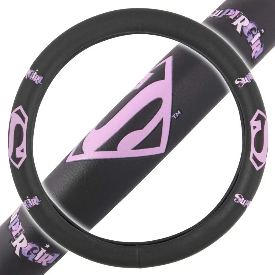bdk-supergirl-classic-logo-superwoman-steering-wheel-cover-black-with-purple-pin image 1