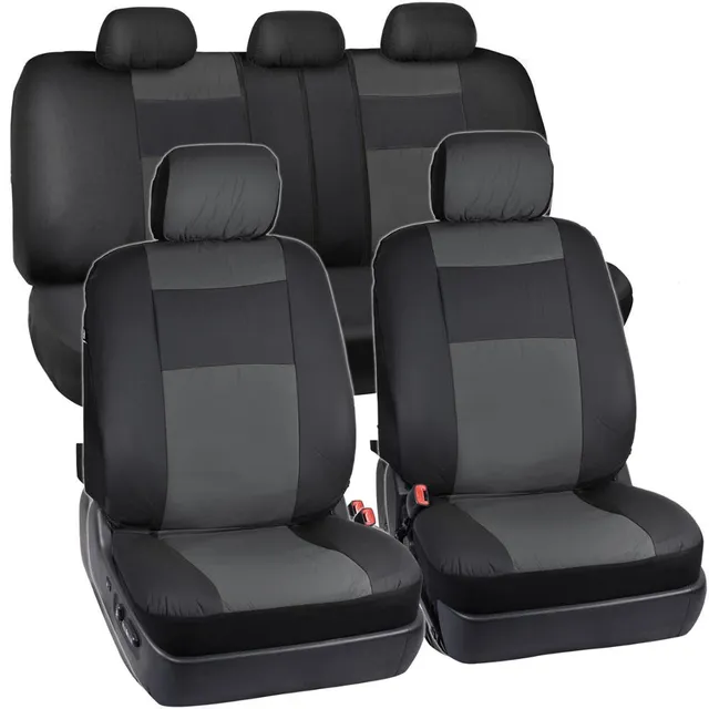 bdk-os-409-black-charcoal-synthetic-leather-full-set-car-seat-covers-2-tone-wate image 1