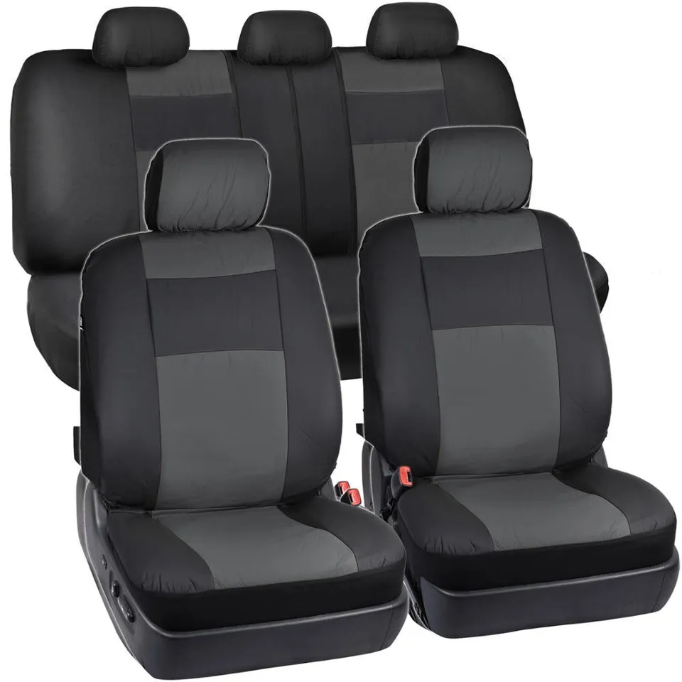 bdk-os-409-black-charcoal-synthetic-leather-full-set-car-seat-covers-2-tone-wate image 1