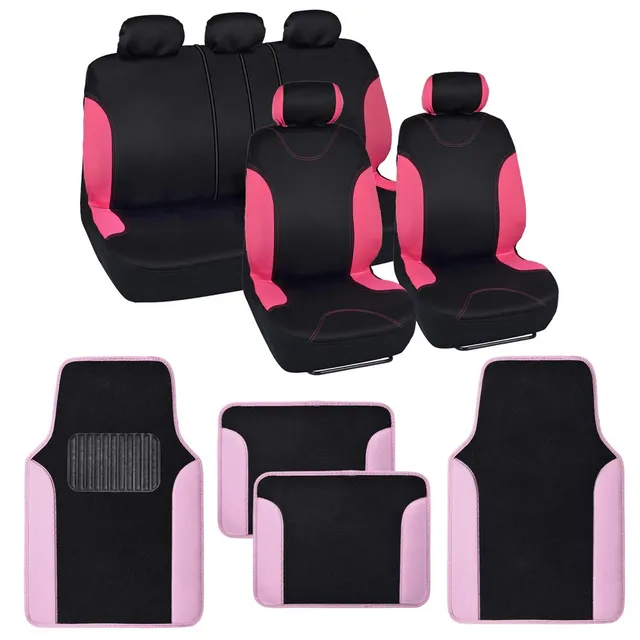 bdk-polypro-2-tone-pink-full-set-car-seat-covers-with-matching-floor-mats-front- image 1