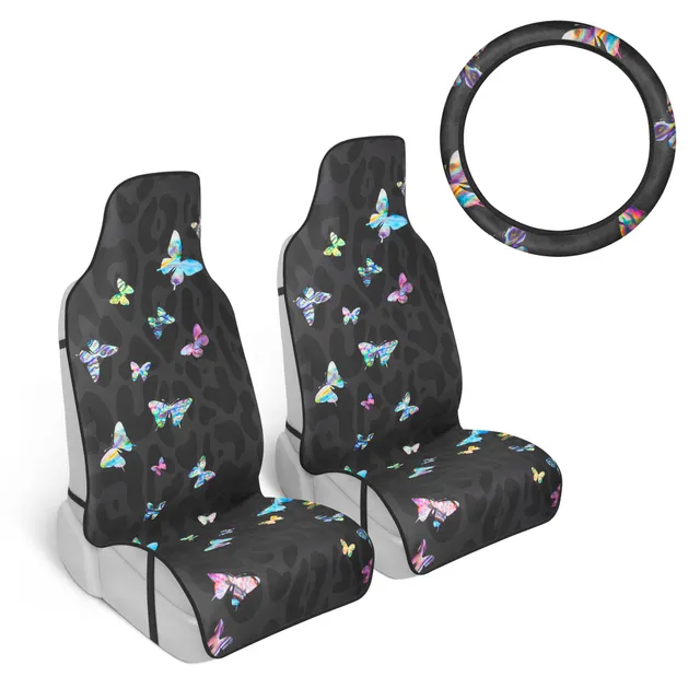 carbella-black-leopard-butterfly-car-seat-covers-2-pack-with-steering-wheel-cove image 1