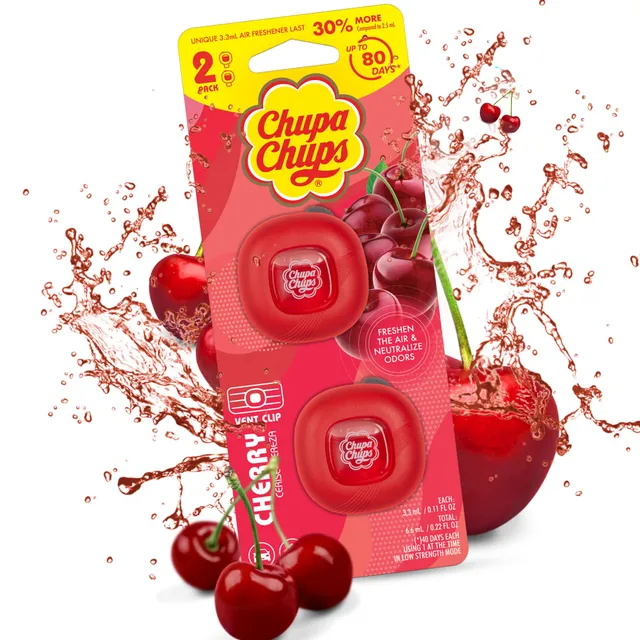 bdk-chupa-chups-cherry-car-air-freshener-vent-clips-2-pack-long-lasting-adjustab image 1