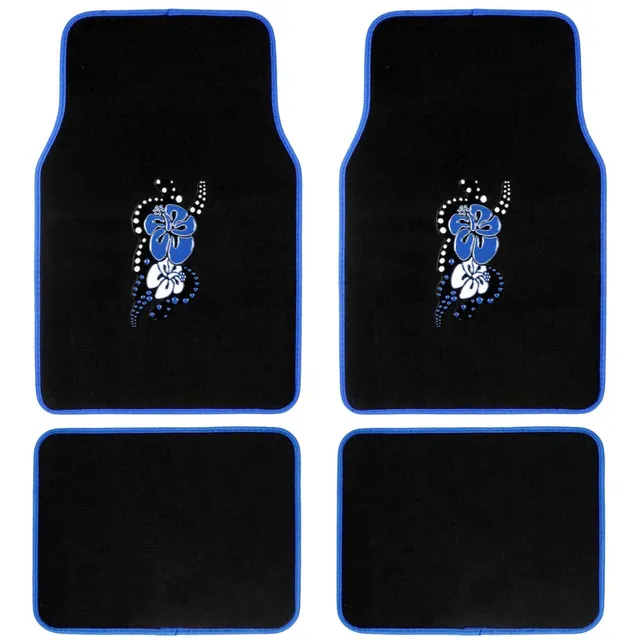 bdk-universal-fit-4-piece-carpet-floor-mat-set-hawaiian-flower-blue image 1