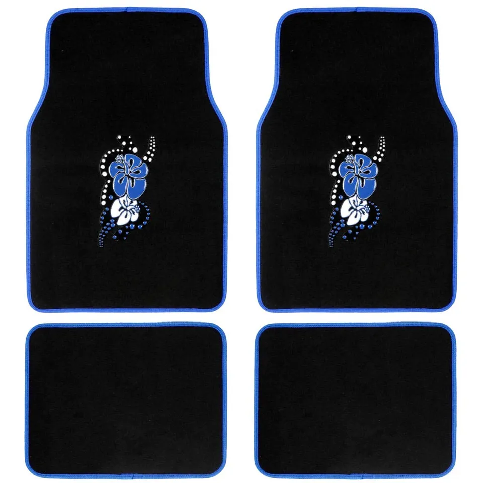 bdk-universal-fit-4-piece-carpet-floor-mat-set-hawaiian-flower-blue image 1