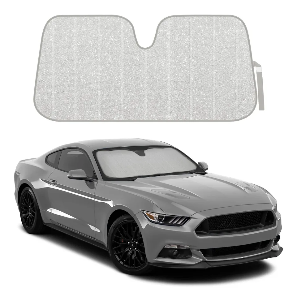 bdk-silver-glitter-windshield-sun-shade-jumbo-accordion-fold-58-x-27-for-car-suv image 1