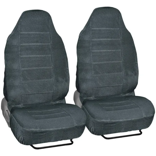 bdk-charcoal-dotted-cloth-regal-style-2-piece-premium-high-back-auto-seat-covers image 1
