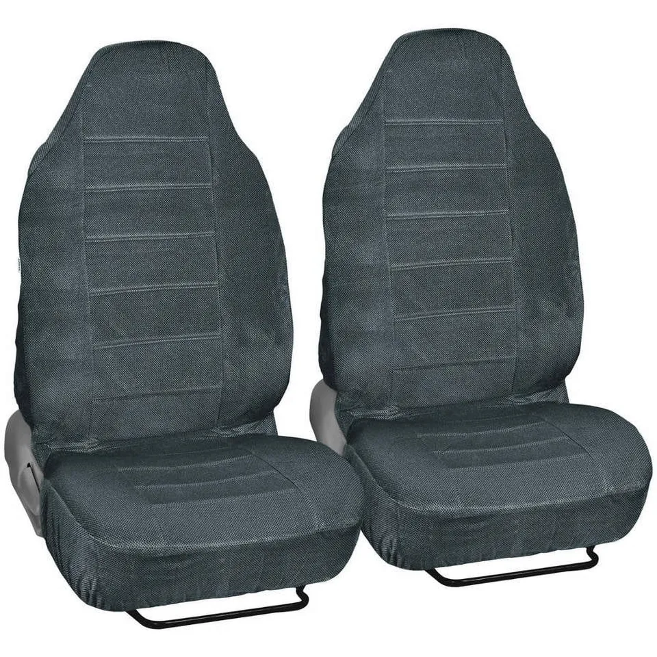 bdk-charcoal-dotted-cloth-regal-style-2-piece-premium-high-back-auto-seat-covers image 1
