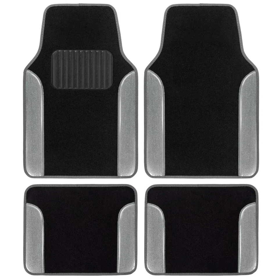 bdk-silver-glitter-carpet-car-floor-mats-two-tone-faux-leather-with-anti-slip-an image 1