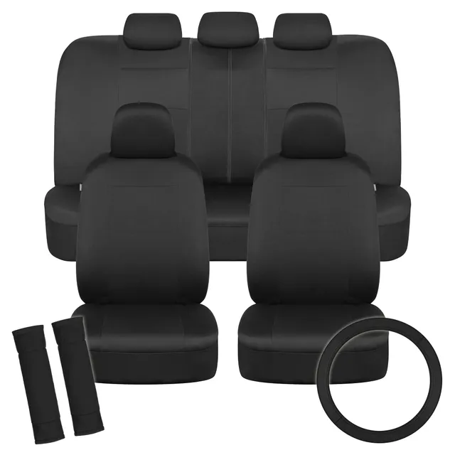 bdk-polypro-car-seat-covers-full-set-in-solid-black-front-and-rear-split-bench-i image 1