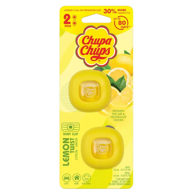 bdk-chupa-chups-lemon-twist-car-air-freshener-vent-clip-adjustable-scent-intensi image 1