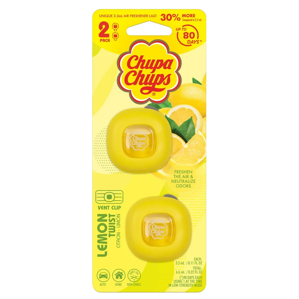 bdk-chupa-chups-lemon-twist-car-air-freshener-vent-clip-adjustable-scent-intensi image 1