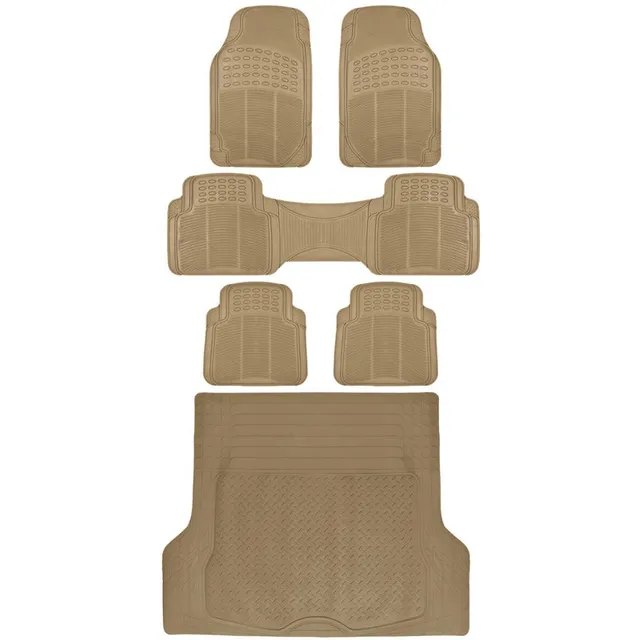 bdk-6-piece-beige-heavy-duty-rubber-car-floor-mats-trimmable-all-weather-set-for image 1
