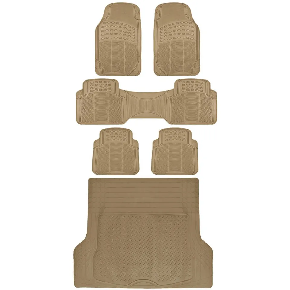 bdk-6-piece-beige-heavy-duty-rubber-car-floor-mats-trimmable-all-weather-set-for image 1