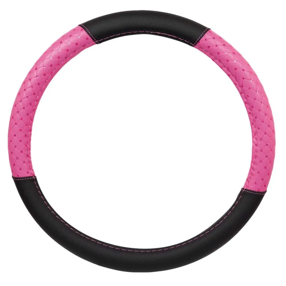 bdk-carxs-diamond-quilt-steering-wheel-cover-with-sequin-pink-anti-slip-fits-14- image 1