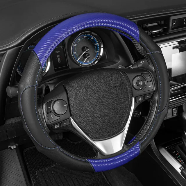 bdk-gripdrive-carbon-fiber-steering-wheel-cover-sporty-faux-leather-fits-15-inch image 1