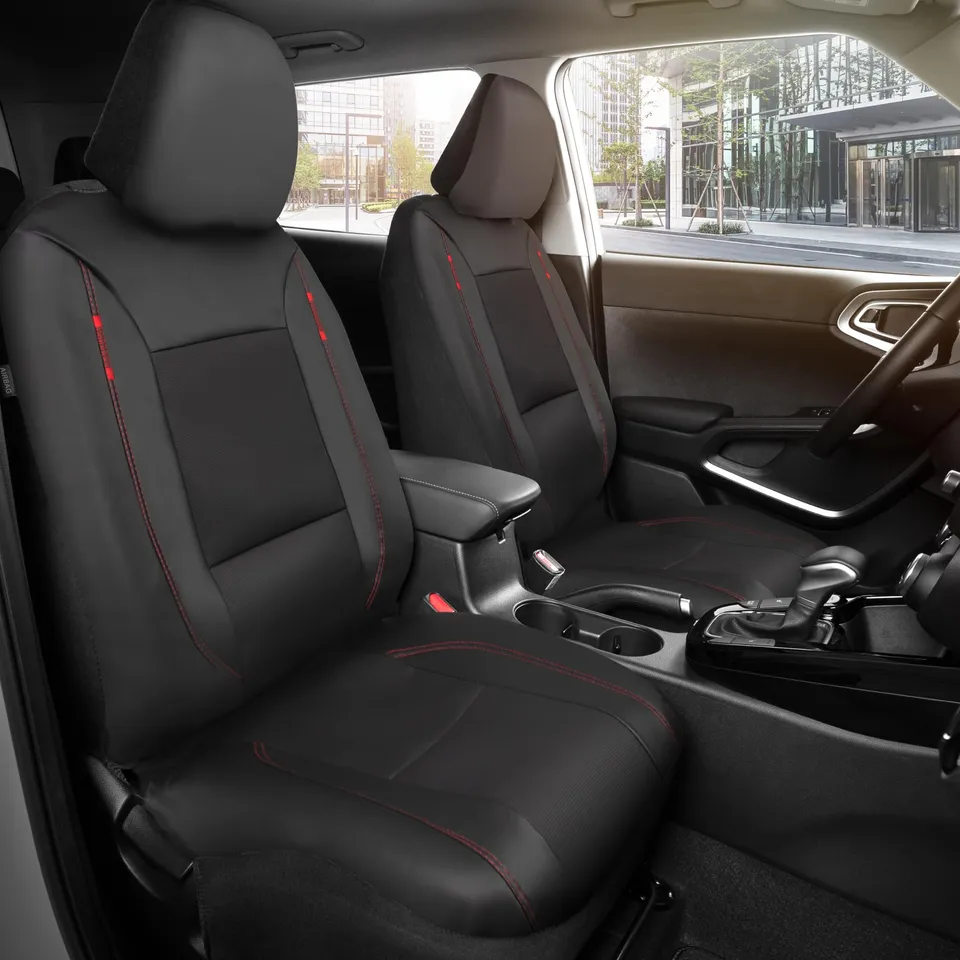 motor-trend-hex-leatherette-seat-covers-black-red-universal-fit-front-seat-prote image 1