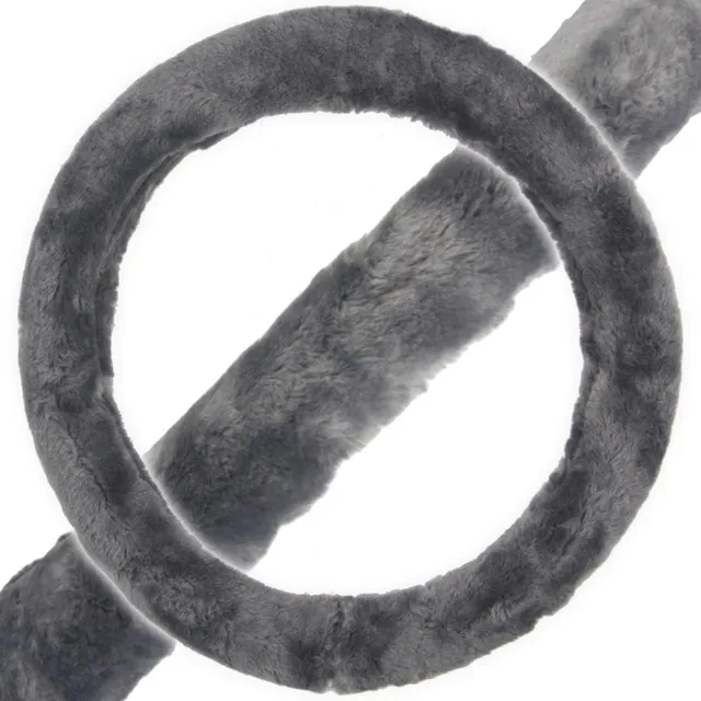 bdk-sheepskin-faux-wool-fleece-steering-wheel-cover-warm-cozy-universal-fit-14-5 image 1