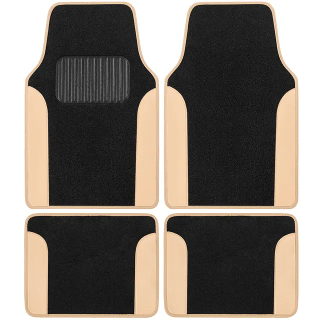 bdk-two-tone-carpet-floor-mats-with-faux-leather-accents-beige-automotive-floor- image 1