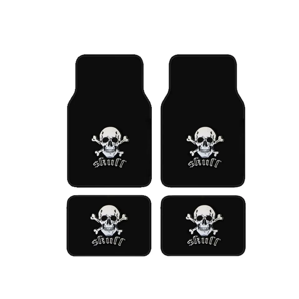 bdk-universal-fit-front-and-rear-logo-plush-carpet-floor-mats-white-skull-4-piec image 1