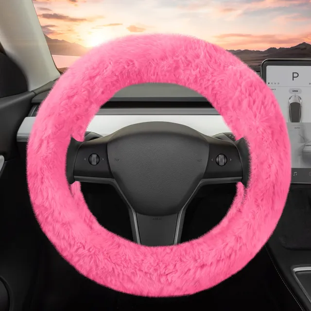 bdk-steering-wheel-cover-for-women-faux-fur-pink-plush-soft-grip-universal-fit-1 image 1