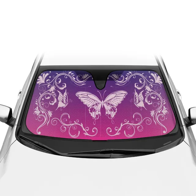 bdk-pink-butterfly-accordion-folding-windshield-sun-shade-58-x-27-uv-protection- image 1
