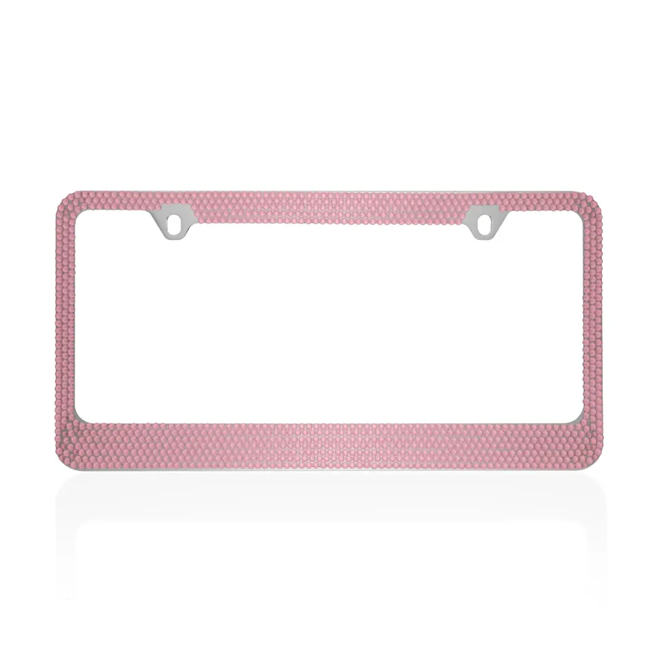 bdk-pink-bling-rhinestone-license-plate-frame-for-women-stainless-steel-weatherp image 1
