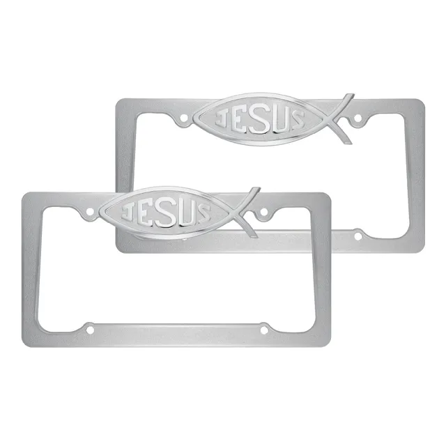 bdk-christian-jesus-fish-license-plate-frame-2-pack-stainless-steel-chrome-unive image 1