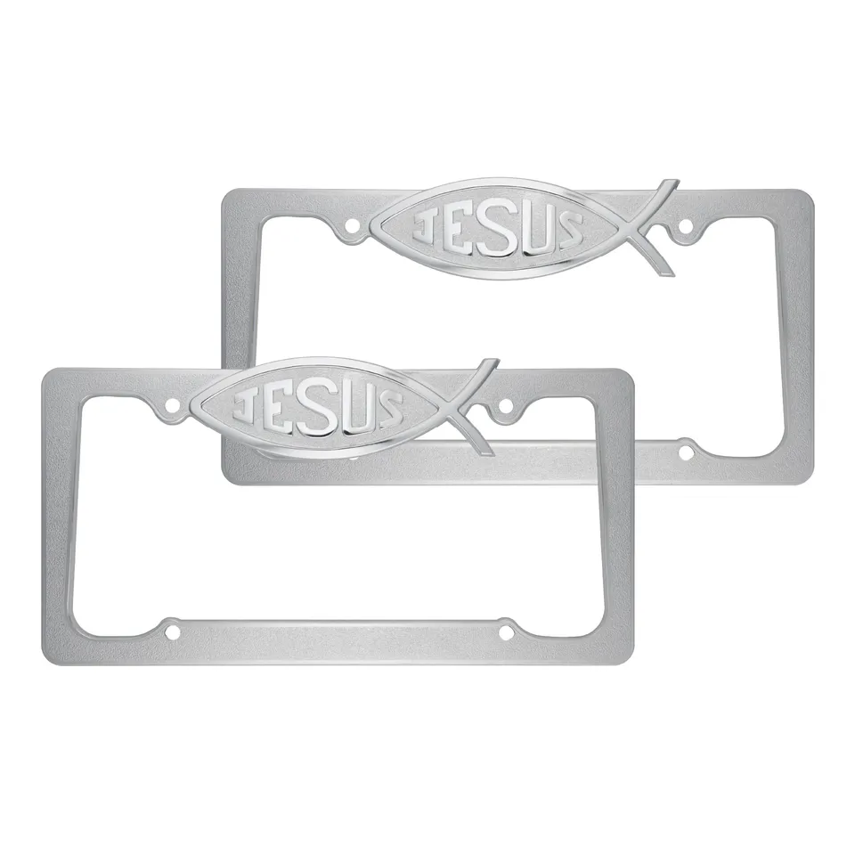 bdk-christian-jesus-fish-license-plate-frame-2-pack-stainless-steel-chrome-unive image 1
