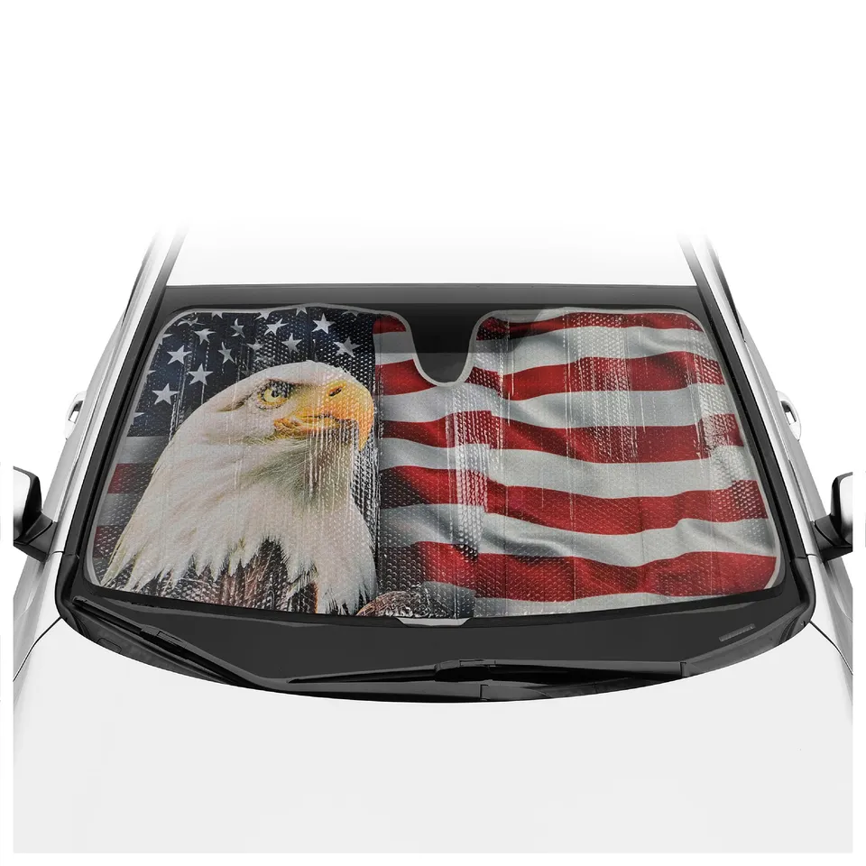 bdk-usa-patriotic-eagle-american-flag-windshield-sun-shade-58-x-28-accordion-fol image 1