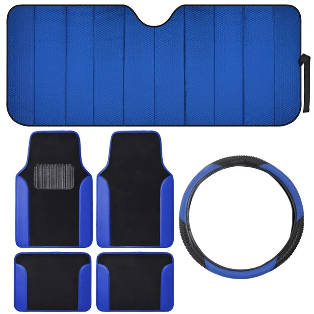 bdk-car-accessory-gift-set-with-motor-trend-sunshade-floor-mats-steering-wheel-c image 1