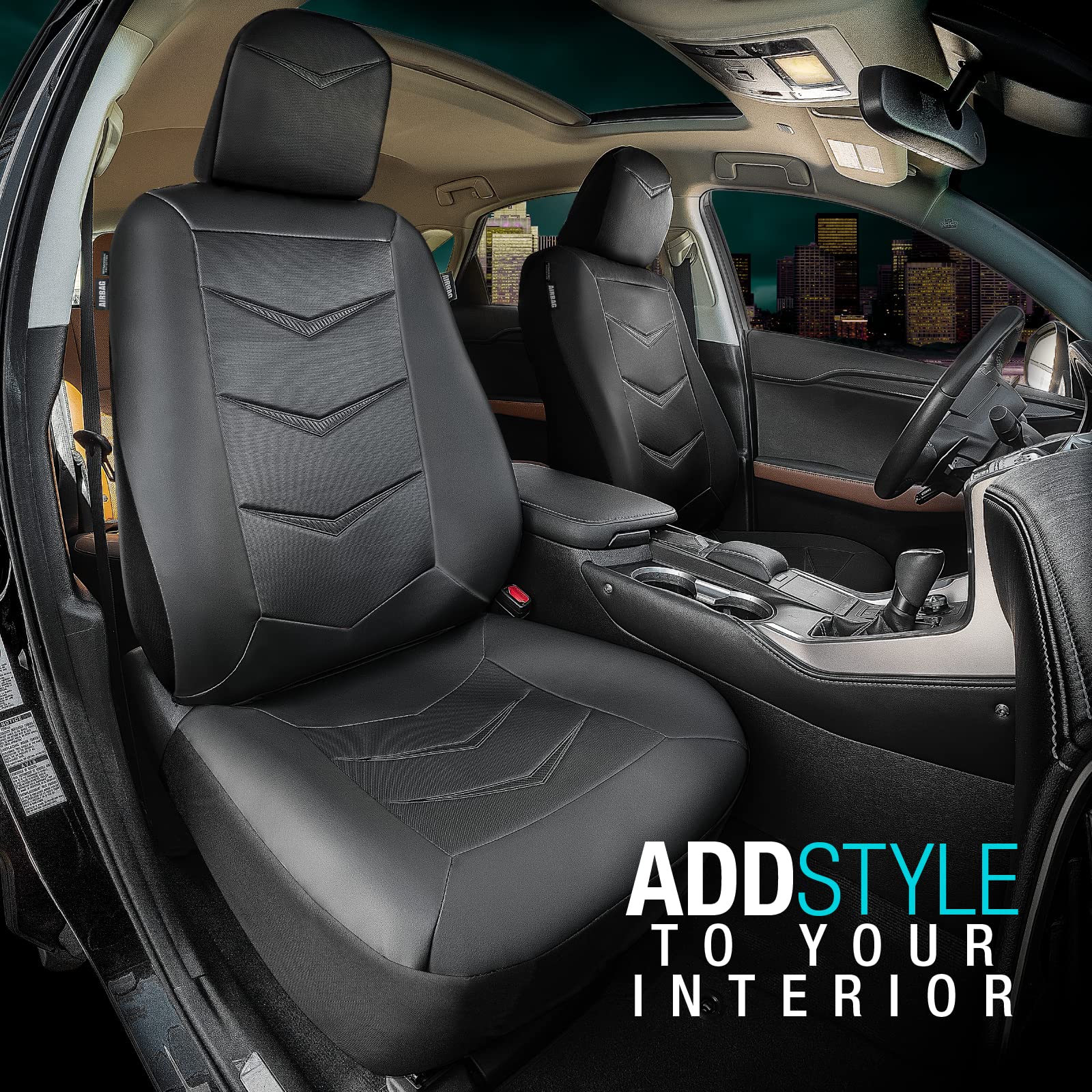 leader-accessories-bel-air-universal-seat-cover-black-faux-leather-with-carbon-f image 2