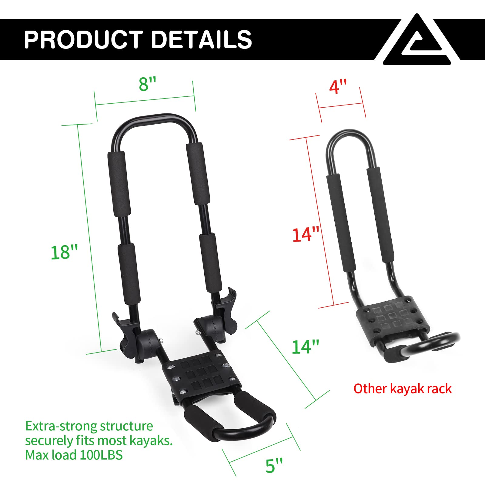 leader-accessories-evershine-folding-kayak-rack-4-piece-set-2-pairs-steel-j-bar- image 3
