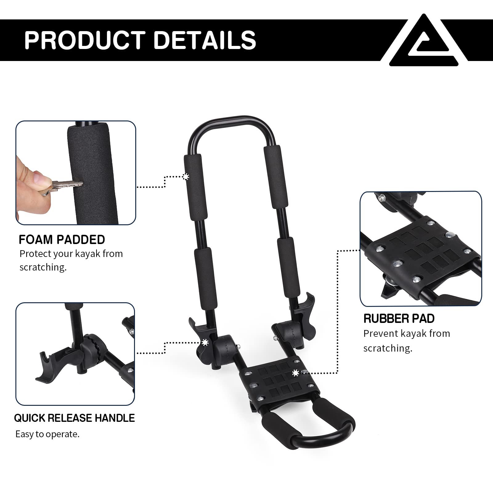 leader-accessories-evershine-folding-kayak-rack-4-piece-set-2-pairs-steel-j-bar- image 4