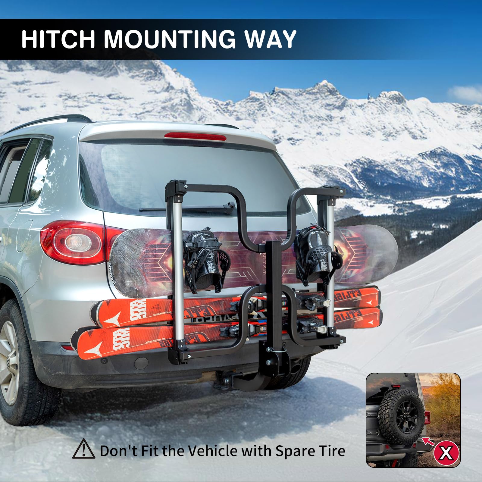leader-accessories-folding-hitch-mounted-ski-snowboard-rack-fits-2-receivers-cro image 2
