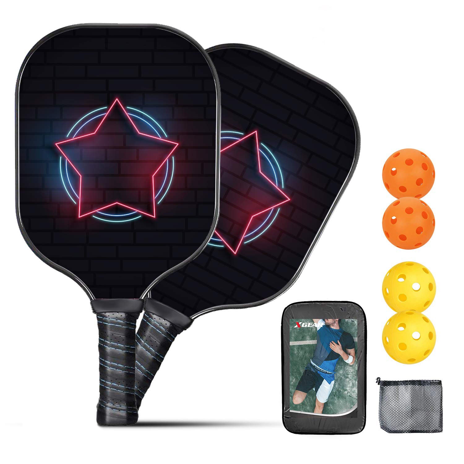 leader-accessories-lightweight-graphite-pickleball-paddle-set-neon-edition-2-pad image 1